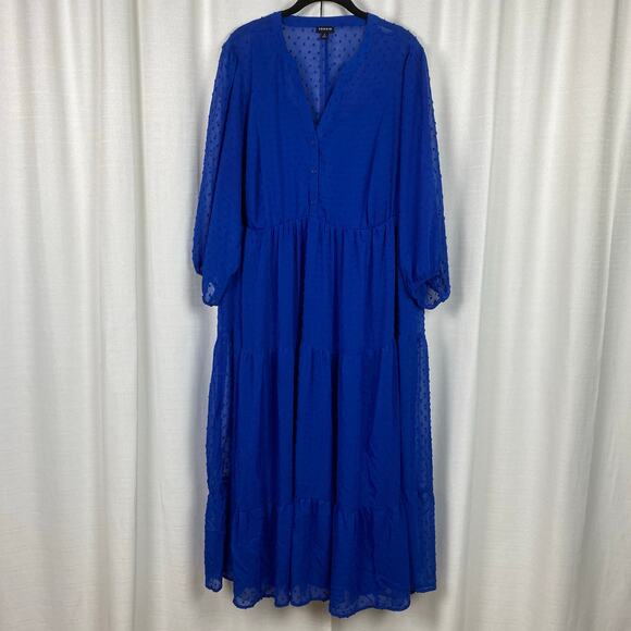 Torrid Blue Clip Dot Tiered Midi Dress Sz.3 - Picture 6 of 16